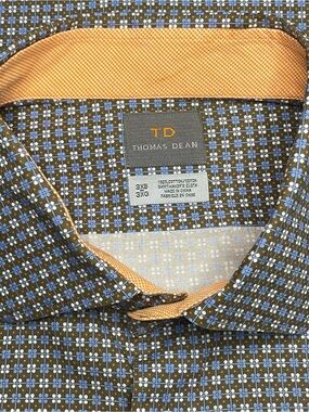 Thomas Dean Geometric Dress Shirt Men 3XB Blue White Print Long Sleeve